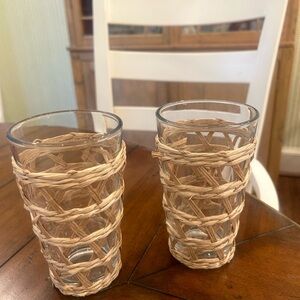 Set of 2 Glass Tumblers with Woven Rattan Sleeves